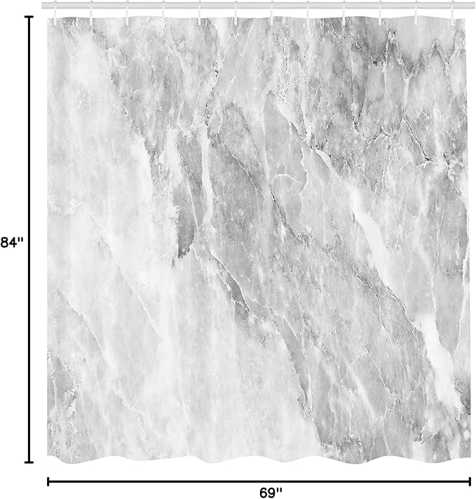 Ambesonne Marble Shower Curtain, Retro Marble Pattern with Blurry Color Contrasts Formless and Abstract Wavy Display, Cloth Fabric Bathroom Decor Set with Hooks, 69" W x 84" L, White Grey