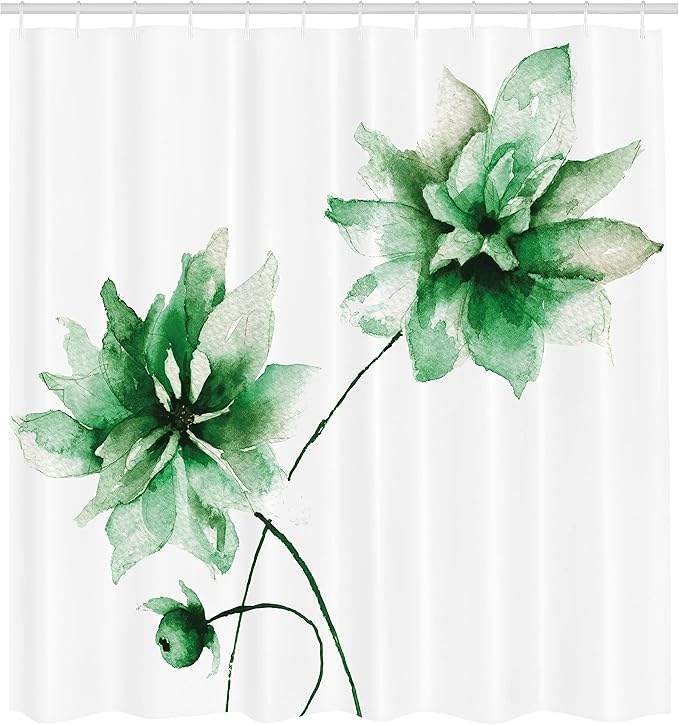 Ambesonne Watercolor Flower Shower Curtain, Flora Drawing Soft Spring Colors Retro Style Floral Artwork, Cloth Fabric Bathroom Decor Set with Hooks, 69" W x 70" L, Apple Green