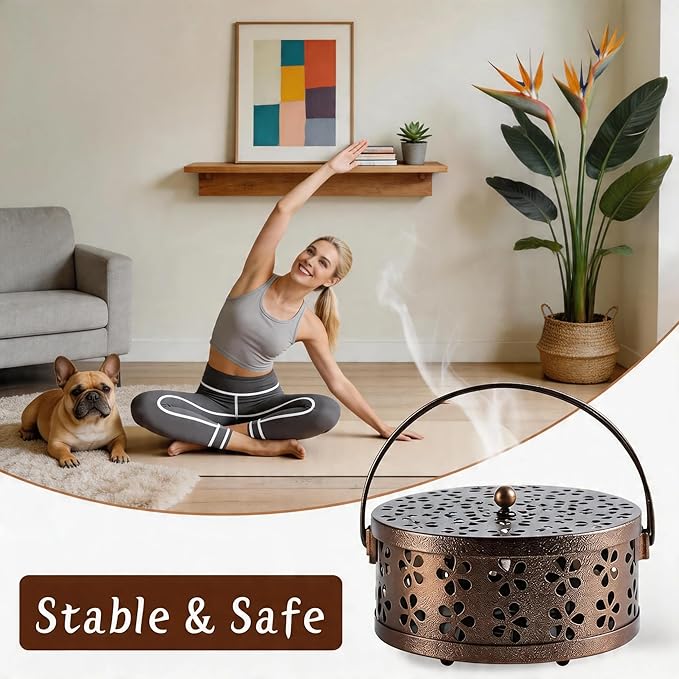 2-Pack Retro Bronze Mosquito Coil Holder, Outdoor Citronella Incense Sticks Burner, Metal Incense Holder with Handle