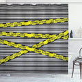 Ambesonne Police Shower Curtain, Crime Scene Investigation Do Not Pass Yellow Wraps Words Work of Art Print, Cloth Fabric Bathroom Decor Set with Hooks, 69" W x 70" L, Yellow Black Grey