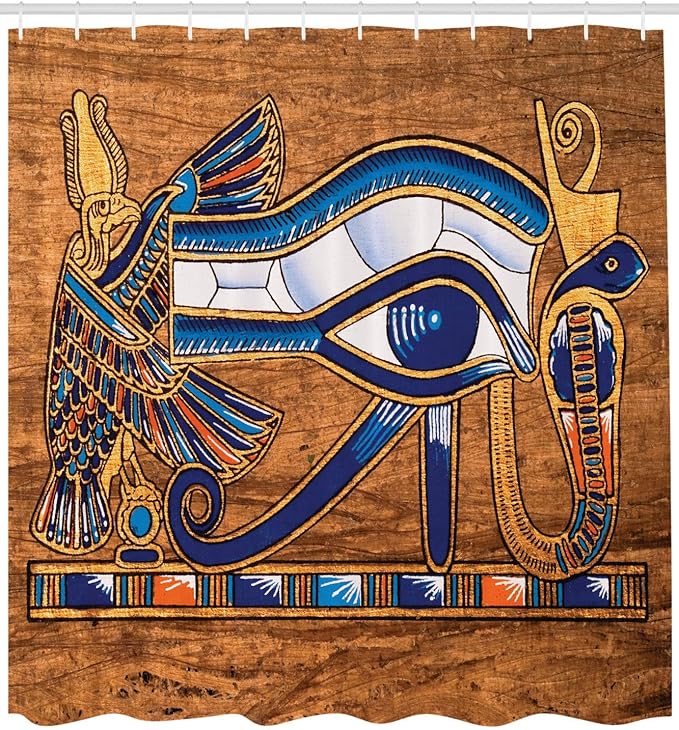 Ambesonne Egyptian Print Shower Curtain, Egyptian Art Papyrus Depicting Eye Mosaic Style Design, Cloth Fabric Bathroom Decor Set with Hooks, 69" W x 70" L, Navy Blue