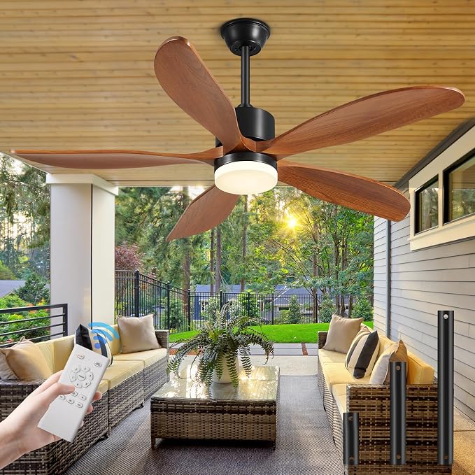 Yahada 52" Ceiling Fans with Lights and Remote 5 Blades Outdoor Fans Brown | Ceiling Fan with Light for Patios Indoor, 5500 CFM, ETL Listed, Timer, 6 Speeds, 3 Color, Reversible Quiet DC Motor