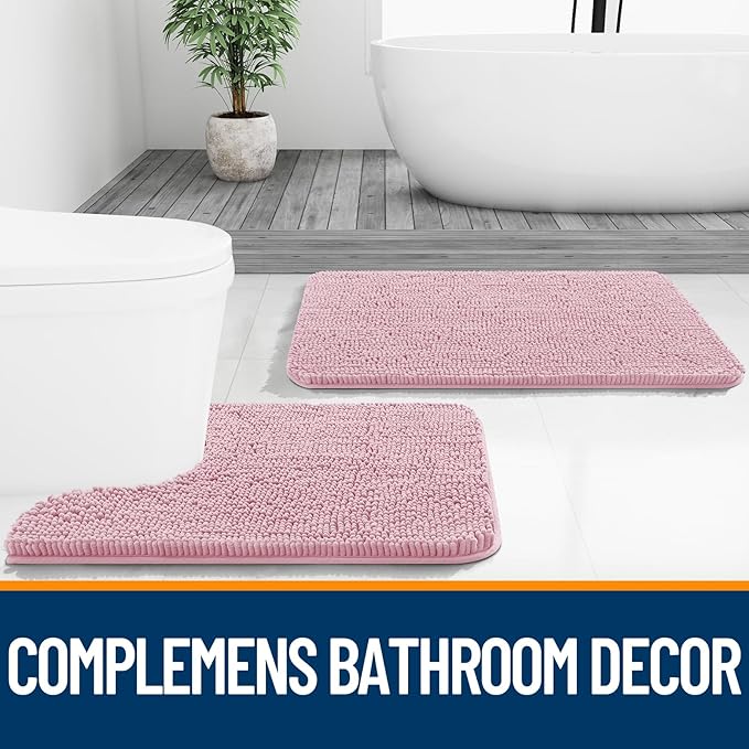 OLANLY Bathroom Runner Rugs 70x24, Soft Absorbent Chenille Bath Rugs, Rubber Backing Quick Dry, Machine Washable Long Bath Mats for Bathroom Floor, Tub and Shower, Home Decor Accessories, Dusty Rose