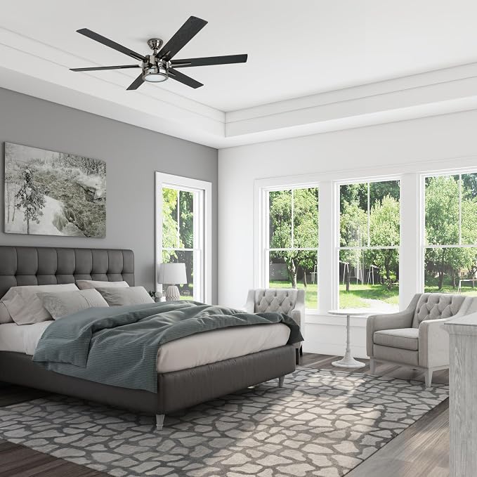 Honeywell Ceiling Fans with Lights, Kaliza LED Indoor Fan w/ 6 Blades, 56 Inch, Gun Metal - Smart Remote-Controlled Fan with Quiet Motor for Home and Bedroom