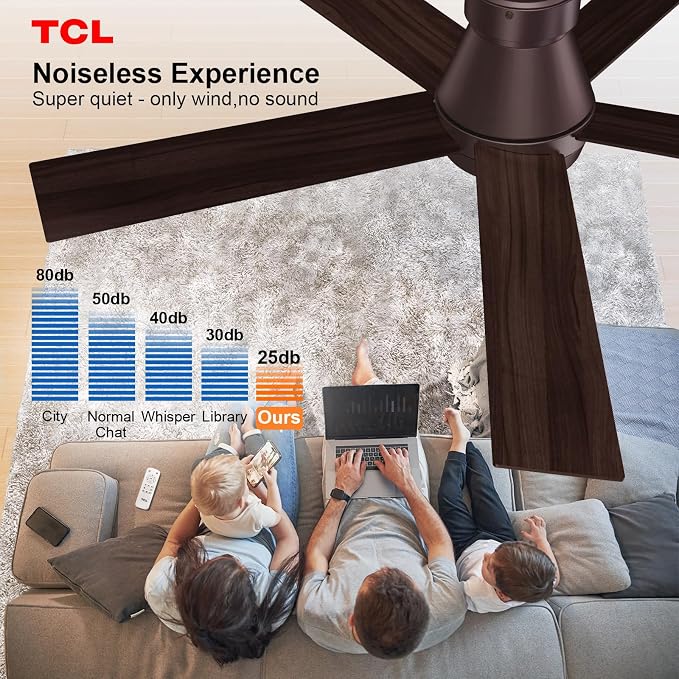 TCL Ceiling Fan with Light: Oil Rubbed Bronze Finish 5 Wood Grain Blade Low Profile Remote Control Flush Mount DC Reversible 3CCT Dimmable Noiseless Fan with Light for Indoor and Room