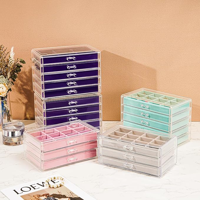 ProCase Earring Holder Organizer Jewelry Box with 5 Drawers, Acrylic Clear Earring Case with Adjustable Velvet Trays for Women - Aqua, 5 Layers