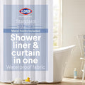 Clorox 2-in-1 Bathroom Shower Curtain Liner w Metal Hooks, Durable Fabric, Weighted Magnets for Bath Water Control, Washable Premium Quality, Modern - 72" x 72" White