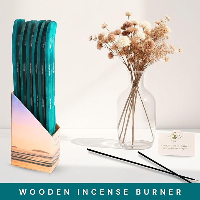 Hosley Set of 6 Wooden Incense Burner Green 10" Long Ideal Gift for Wedding, Aromatherapy, Zen, Spa, Reiki, Meditation