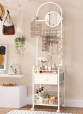 Keebofly Floor Jewelry Organizer with Adjustable Mirror & Drawer | 67.5" Tall Mobile Jewelry Tower with 6 Acrylic Pegboards, Large Drawer & Wheels, Perfect Floor Organizer for Women