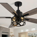 Dawn Whisper 52 Inch Farmhouse Ceiling Fans with Lights and Remote Quiet and Reversible DC Motor Black Industrial Rustic Caged Ceiling Fan for Bedroom Living Room Covered Patio