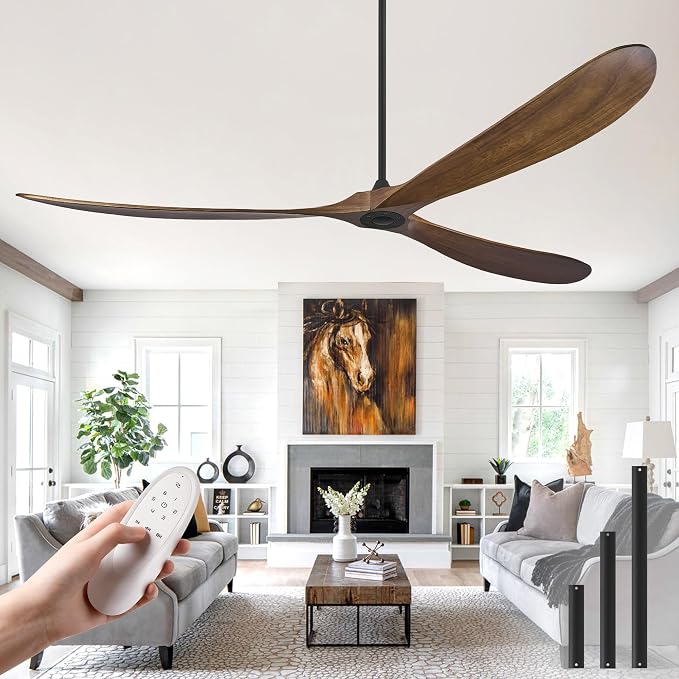 Haipeel Wood Ceiling Fans without Lights, 84 Inch Extra Large Ceiling Fan no Light with Remote, High CFM Indoor Outdoor Ceiling Fan no Light 3 Blade Propeller for Patios Farmhouse Garage, Dark Walnut