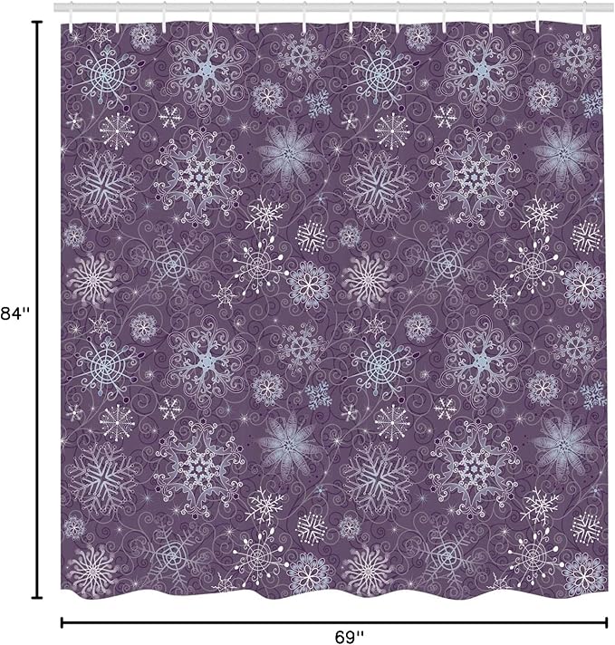Ambesonne Eggplant Shower Curtain, Christmas Inspired Flowers Snowflakes and Swirls in a Violet Delicate Environment, Cloth Fabric Bathroom Decor Set with Hooks, 69" W x 84" L, Violet