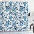 Ambesonne Leaf Shower Curtain, Island Ocean Beach Sea Inspired Hawaiian Flowers Palm Tree Leaves Art Print, Cloth Fabric Bathroom Decor Set with Hooks, 69" W x 70" L, Blue