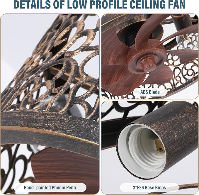 COCOSTAR Vintage Chandelier Ceiling Fan with Light: Bronze Caged Fandelier | Smart Remote/APP,Enclosed,Sloped Ceiling,15" Rustic Fan with Small Ceiling Fixtures for Kitchen Bedroom Living Dining Room
