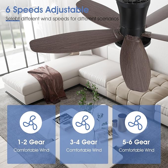 Surtime Ceiling Fans with Lights-36 Low Profile Ceiling Fan with Light and Remote/APP Control,Flush Mount,DC Reversible,LED Dimmable Modern Ceiling Fans for Bedroom,Indoor/Outdoor Patio Use(Brown)