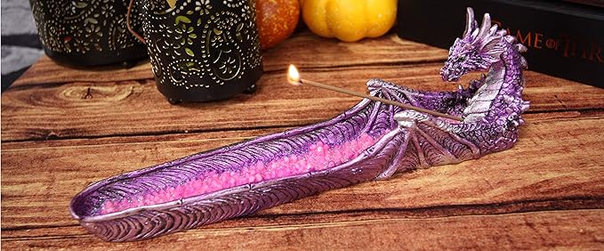 Ebros Gift Magenta Sunset Dragon Guarding Pink Quartz Crystal Quarry River Incense Burner Holder Figurine 10.5" Long Fantasy Mythical Dungeons and Dragons Home Decorative Accent Statue