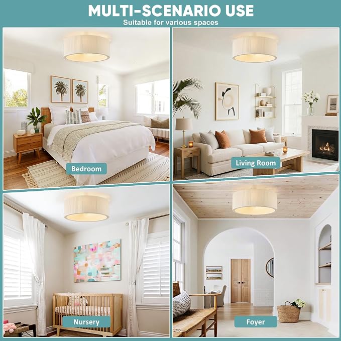 20" Boho Fandelier Ceiling Fan with Light Flush Mount, Low Profile Ceiling Fans with Lights and Remote Control, Enclosed Caged Ceiling Fan for Bedroom,Living Room,Kitchen,Foyer (6 Speeds,Timing)