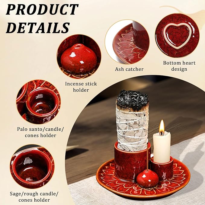 Comeon Palo Santo Holder, Backflow Incense Burner Holder Candle Holder Sage Burner Holder for Burning, Ceramic Incense Holder for Sticks for Meditation Yoga Room