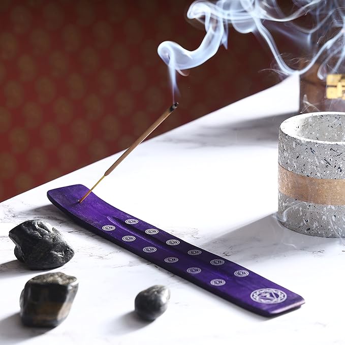 Bless-International Traditional-Handmade-Burner Wooden-Incense-Stick-Holder Ash-Catcher-Stand for-Aromatherapy-Meditation-Yoga (Heavens Blue) 10 Inches, Pack of 1