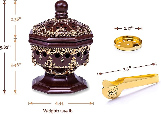 Charcoal Incense Burner Holder Luxury Octagon - Bakhoor Burner, Frankincense Resin Burner - for Office & Home Decor | Suitable for Incense Charcoal