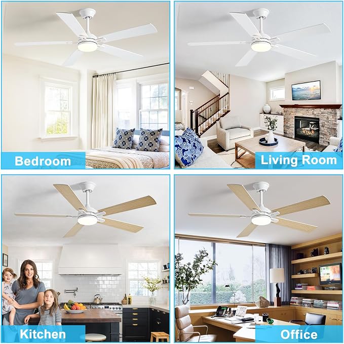 Depuley 52-inch Ceiling Fan with Light: White Ceiling Fan for Living Room Indoor - Modern Ceiling Fan with Remote Control 3CCT Dimmable Noiseless 5 Reversible Wood Blades 6 Speeds