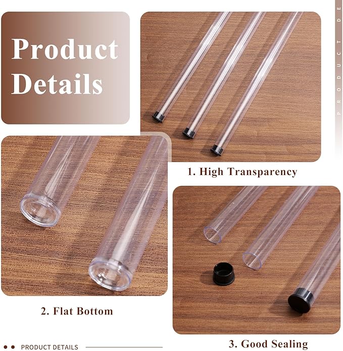 CHGCRAFT 15 Pcs Clear Plastic Tube with Black Lid Transparent Plastic Tube Clear Storage Holder Clear Bead Containers for Store Incense Sticks Beads 9.1 inches