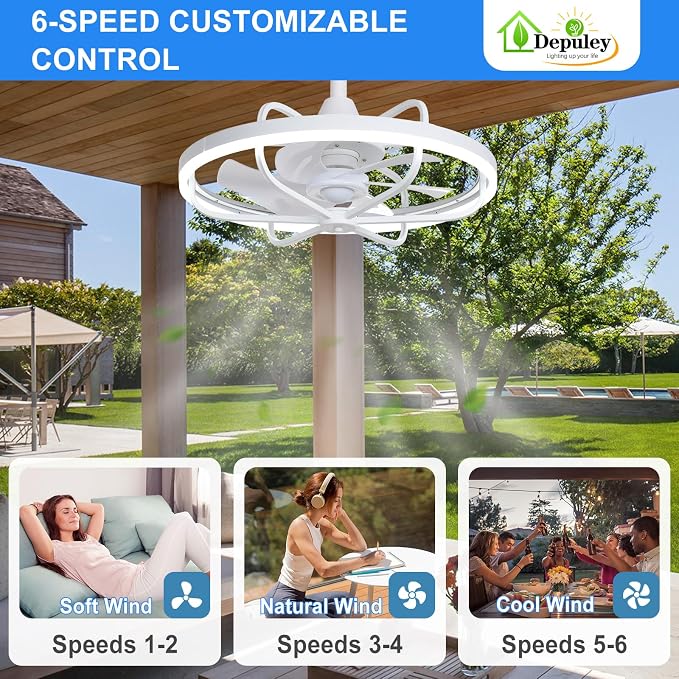 Depuley 20" Outdoor Ceiling Fan with Lights, White Waterproof Gazebo Hanging Fan with Remote App Control, Dimmable Plug in Caged outdoor Ceiling Fans for patios Porch 6-Speeds