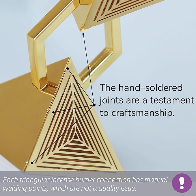 Geometric Charcoal Incense Burner Holder- Gold Electroplated Metal Burner with Anti-Oxidation Coating, Premium Bakhoor Burner for Home Decor and Meditation, Unique Triangle Design Spiritual Gift