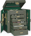 AKOZLIN 6-Tier Jewelry Box Organizer Functional 5 Drawers Leather Jewelry Storage Case for Women Girls Ring Necklace Earring Bracelet Holder Organizer with Mirror DrakGreen Regular