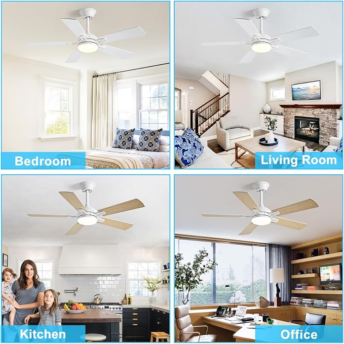 Depuley 42-inch Ceiling Fan with Light: White Ceiling Fan for Living Room Indoor Outdoor - Modern Ceiling Fan with Remote Control 3CCT Dimmable Noiseless 5 Reversible Wood Blades 6 Speeds Timer