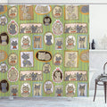 Ambesonne Cat Lover Shower Curtain, Framed Pictures of Cats on The Wall Memories Moments, Cloth Fabric Bathroom Decor Set with Hooks, 69" W x 75" L, Green Amber
