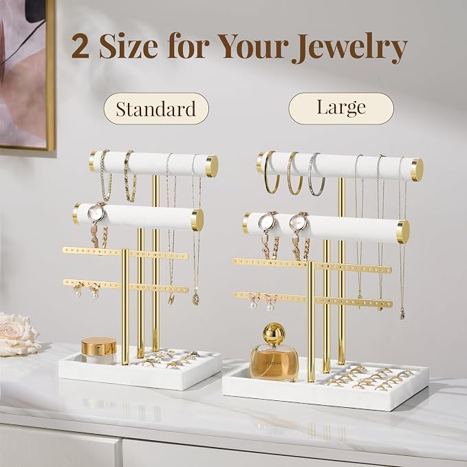 Jewelry Organizer Stand for Necklaces, Bracelets, Earrings, Rings, White | 3 Tier Velvet Bracelet Holder Display | Jewelry Organizers and Storage | Jewelry Tree | Jewelry Towers