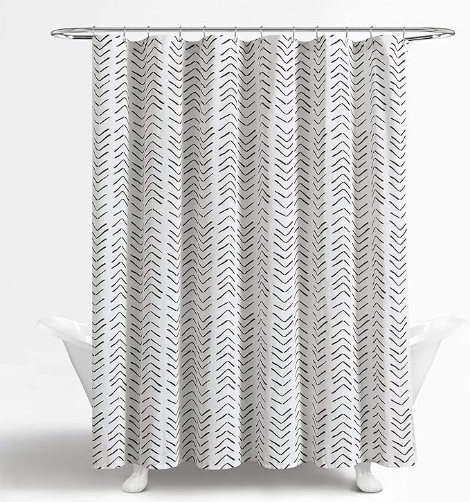 Lush Decor Hygge Modern Arrow Linen Look Shower Curtain, 72" X 72", Black & White