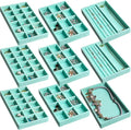 Frebeauty Jewelry Trays for Drawer,Set of 9 Jewelry Organizer and Storage | Velvet Material,Earring Holder Organizer,Stackable Jewelry Display for Vanity,Drawer Inserts for Rings,Studs,8.3×4.9 inch