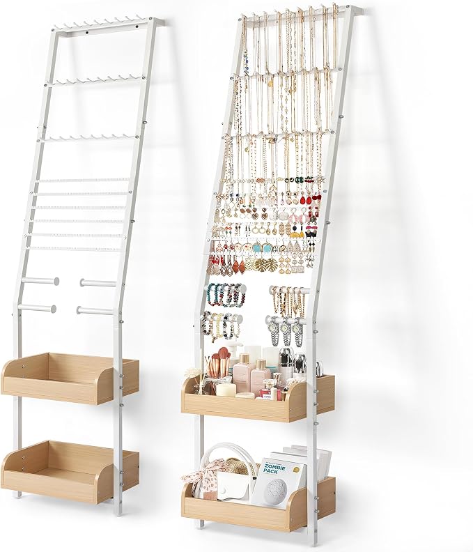 Jewelry Holder Organizer, Large Jewelry Organizer Wall with Earring Organizer Necklace Holder Bracelet Holder, Jewelry Organizer Stand Jewelry Display for Earrings Rings Necklaces Bracelet Watch White
