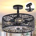 COCOSTAR Farmhouse Chandelier Ceiling Fans with Light:Caged Black Fandelier | Semi Flush Mount,Remote/APP,Sloped Ceiling,15" Rustic Fan with Small Light Fixtures for Living Dining Kitchen Bedroom Foyer