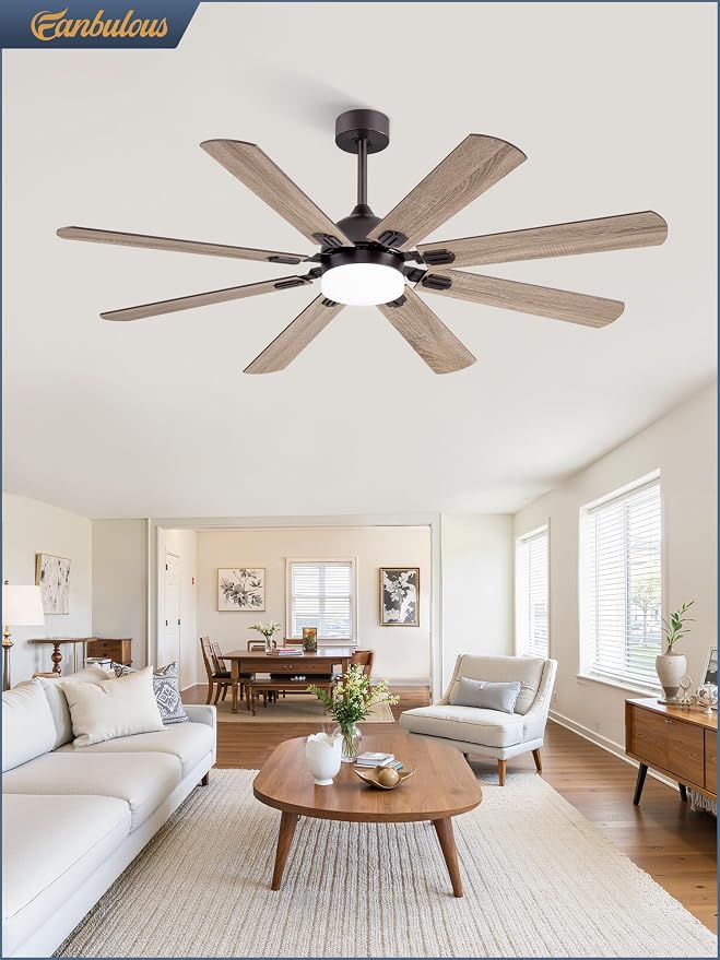 Fanbulous 62 Inch Ceiling Fans with Lights, Oil Bronze Modern Ceiling Fan with Remote,Large Farmhouse Indoor & Outdoor Ceiling Fan with 8 Dual Finish Blades, Quiet DC Motor, Bright LED Light