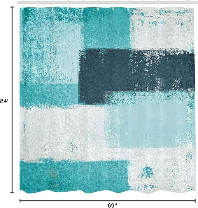 Ambesonne Abstract Shower Curtain, Abstract Grunge Style Brushstrokes Painting Contemporary Illustration, Cloth Fabric Bathroom Decor Set with Hooks, 69" W x 84" L, Turquoise Aqua