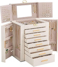 Lolalet Large Jewelry Box Organizer for Women, 8-Layer Jewelry Organizers and Storage Case with Mirror & 7 Drawers, Lockable Watch Ring Earring Bracelet Necklace Holder Girls Gift -8Layer, Beige