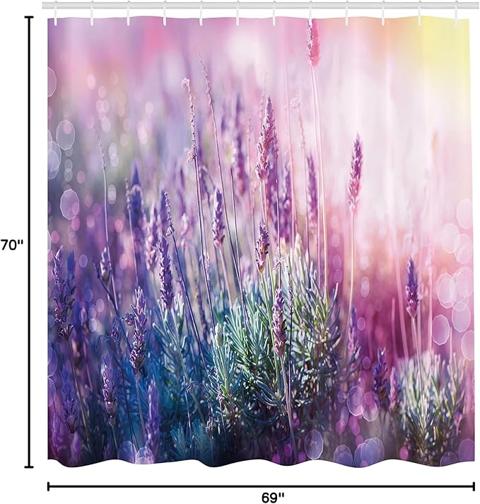 Ambesonne Lavender Shower Curtain, Fantasy Dreamlike Herbal Meadow Close Up View Nature Theme, Cloth Fabric Bathroom Decor Set with Hooks, 69" W x 70" L, Teal Pale Pink Lilac
