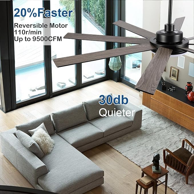 72 Inch Ceiling Fans with Lights and Remote Control, Black | Wooden Blades,Reversible Quiet DC Motor, 6-Speed, 3CCT Dimmable LED, Timer for Living Room, Bedroom, Office