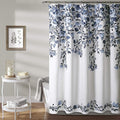 Lush Decor Tanisha Shower Curtain, 72" W x 72" L, Navy & White - Navy Blue Flower Vine Print - Beautiful & Elegant Floral Shower Curtain - Modern Farmhouse, Cottage & French Country Bathroom Decor