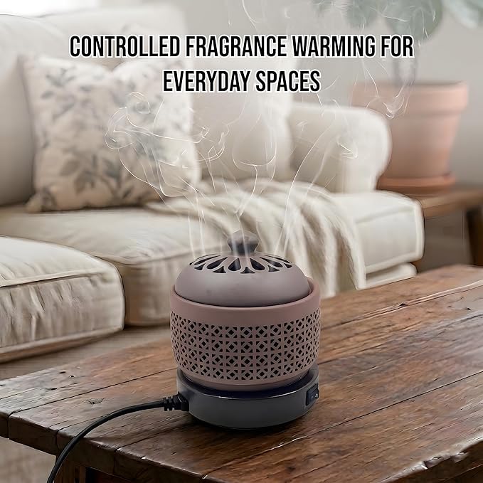 Ceramic Electric Incense Burner with Temperature Control, Timer & Night Light – Bakhoor & Resin Warmer (Brown)