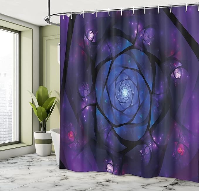 Ambesonne Mandala Shower Curtain, Psychedelic Universe Flower in Space Motif Art Print, Cloth Fabric Bathroom Decor Set with Hooks, 69" W x 75" L, Purple Blue