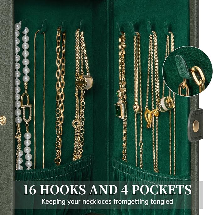 AKOZLIN 6-Tier Jewelry Box Organizer Functional 5 Drawers Leather Jewelry Storage Case for Women Girls Ring Necklace Earring Bracelet Holder Organizer with Mirror DrakGreen Regular