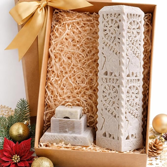 Carry Me Handmade Marble Soapstone Incense Stick Burner | Candle Stick Holder | Tea Light Stand - Perfect Elephant Carving for Gifting. Decorative Home and Kitchen Decor (3 x 3 x 11 Inches)