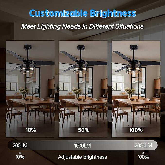 Chandelier Ceiling Fans With Lights And Remote,52 inch Caged Ceiling Fan With Light,App 3 Blades E26 Fandelier Ceiling Fans With Lights,Crystal Ceiling Fan For Bedroom,Living Room. (Black)