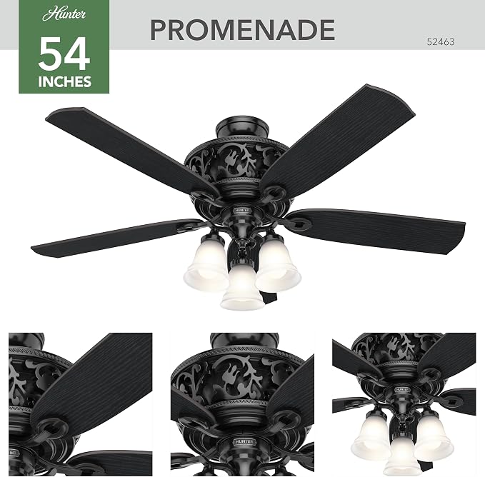 Hunter Promenade, Indoor, Ceiling Fan, Standard Mount, 54 inch, Gloss Black