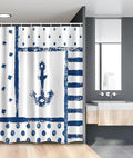 Ambesonne Anchor Stall Shower Curtain, Grunge Murky Boat Marine Silhouette Polka and Stripe Retro Navy Theme Art, Fabric Bathroom Decor Set with Hooks, 54" W x 78" L, Dark Blue White