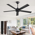 Fanbulous 52 Inch Ceiling Fans No Light with Remote, Black Indoor/Outdoor Ceiling Fan Without Light with Quiet Reversible DC Motor, 6 Speeds, 5 Blades Modern Ceiling Fan for Living Room Bedroom Patio